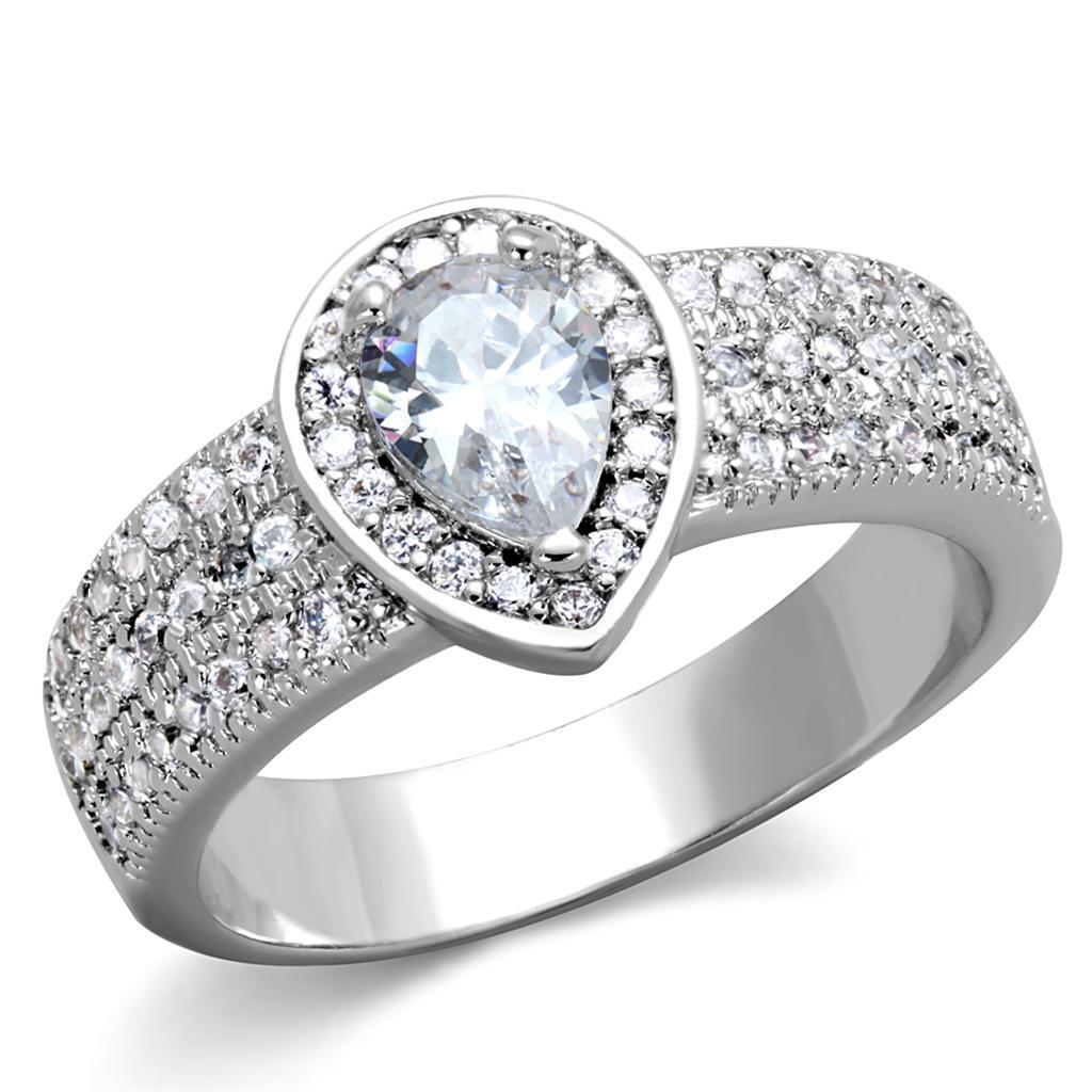 3W831 - Rhodium Brass Ring with AAA Grade CZin Clear-0