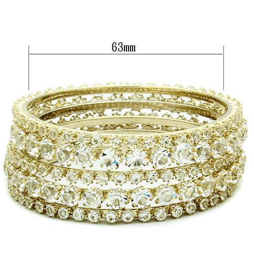 LO2617 - Gold Brass Bangle with Top Grade Crystalin Clear-1