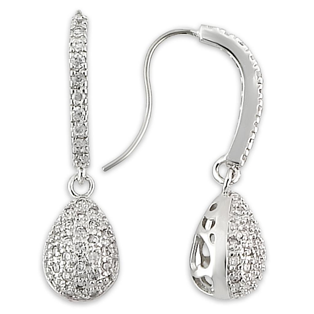 LO892 - Rhodium Brass Earrings with AAA Grade CZin Clear-0