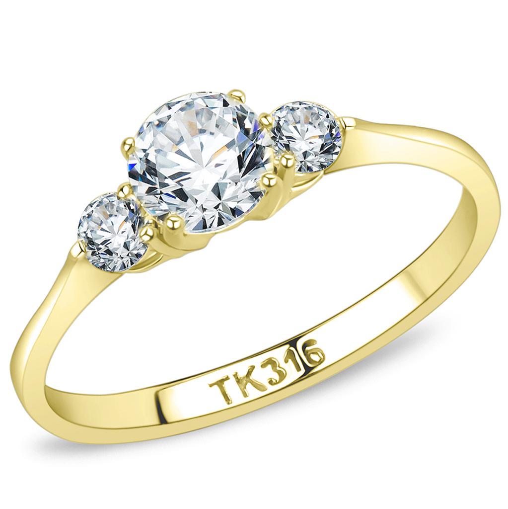 TK3668 - IP Gold(Ion Plating) Stainless Steel Ring with AAA Grade CZin Clear-0