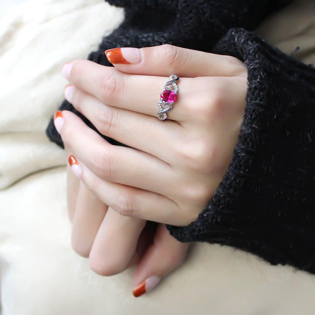 DA119 - High polished (no plating) Stainless Steel Ring with AAA Grade CZin Ruby-4