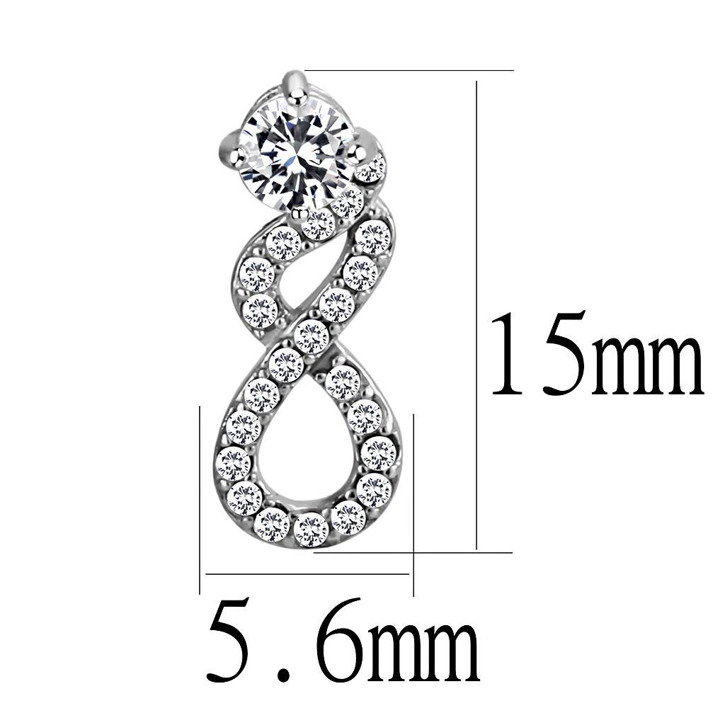 DA203 - High polished (no plating) Stainless Steel Earrings with AAA Grade CZin Clear-1
