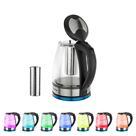 Electric Glass Kettle, LED Illuminated, 1.8L Capacity, 1200W, 110V, Mesh Filter, 9x9x9.4 inches